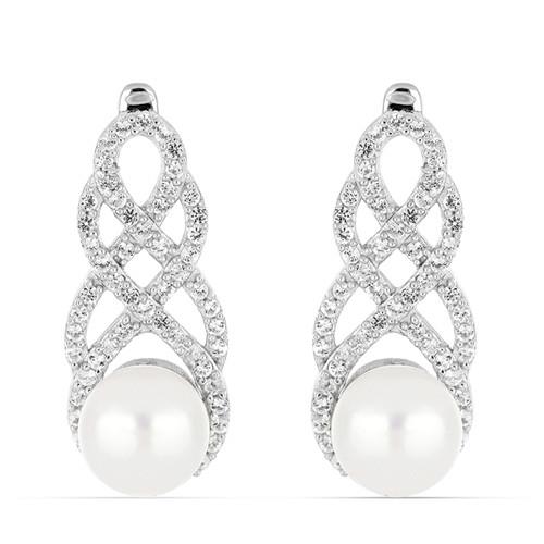 BUY 925 SILVER WHITE FRESHWATER PEARL GEMSTONE EARRINGS